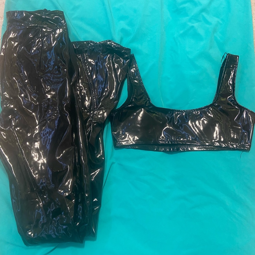 2 piece black crop set with ruffle pants